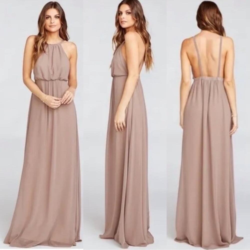 Show Me Your Mumu Amanda Maxi Dress Women's Small Taupe Minimalist Evening Party
